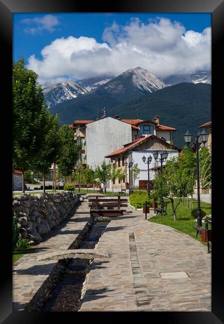  Street view and stone paved road, Bansko, Bulgari Framed Print by Olga Peddi