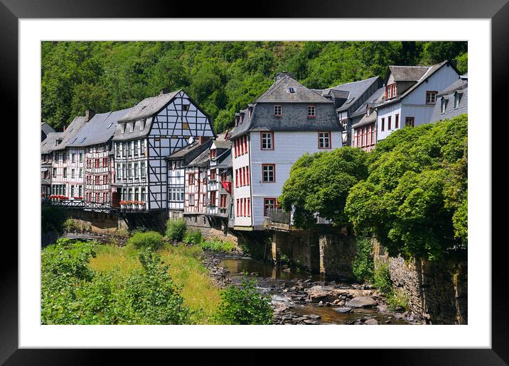 Medieval fachwerk houses in Monschau Old town, Ger Framed Mounted Print by Olga Peddi