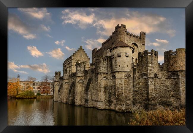 Medieval Gravensteen castle in Ghent, Belgium Framed Print by Olga Peddi