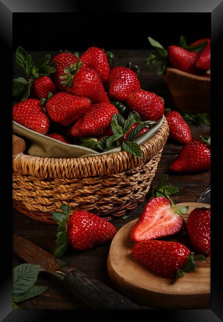 Fresh strawberries in a basket  Framed Print by Olga Peddi