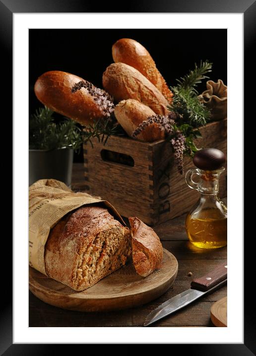 Rustic handmade bread  Framed Mounted Print by Olga Peddi