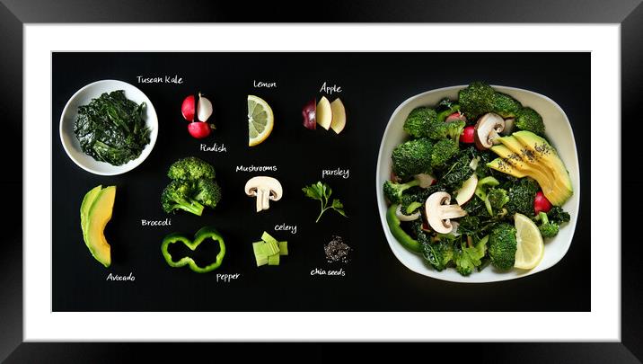 Raw ingredients for cooking  Green Salad Framed Mounted Print by Olga Peddi