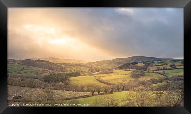 Welsh Countryside - Sun Breaking Through Clouds Framed Print by Bradley Taylor