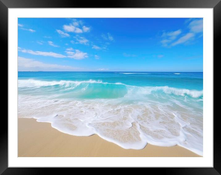 Beach Waves: White Sand Green Sea Framed Mounted Print by T2 