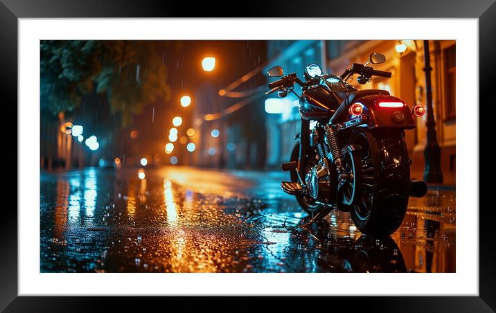 Harley-Davidson Motorcycle ~ City Lights Framed Mounted Print by T2 