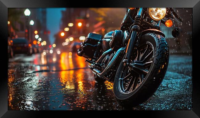 Harley-Davidson Motorcycle ~ City Lights Framed Print by T2 