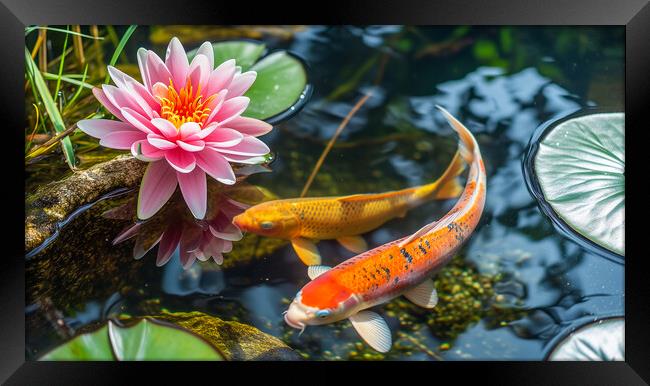 Koi Carp Fish Pond Framed Print by T2 