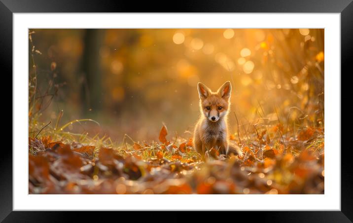Red Fox Cub in Autumn Woodland Framed Mounted Print by T2 