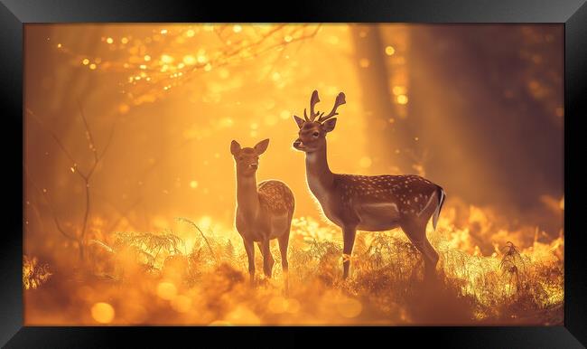 Young Fallow Deer Stag and Doe Framed Print by T2 