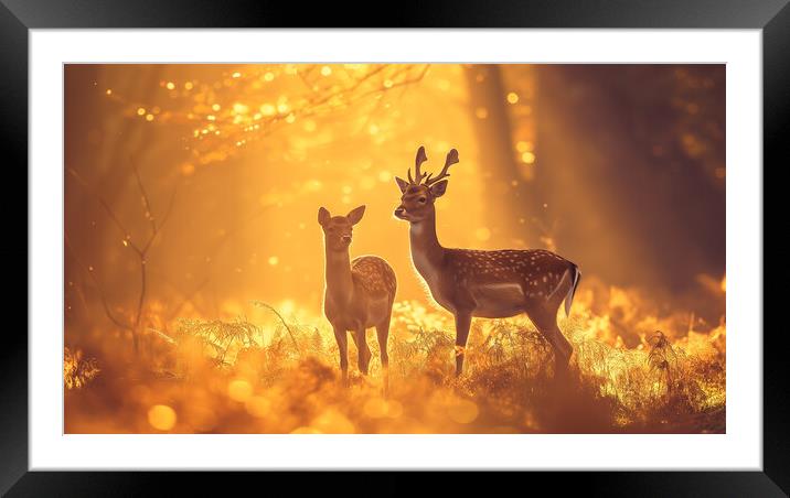 Young Fallow Deer Stag and Doe Framed Mounted Print by T2 