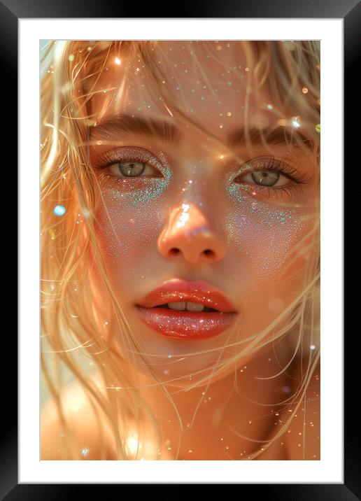 Blond Female Portrait: Lipgloss and Glitter Framed Mounted Print by T2 
