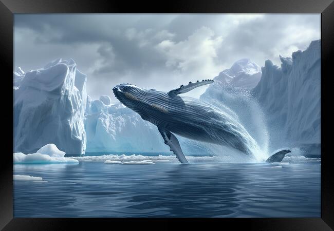 Humpback Whale Breaching Framed Print by T2 