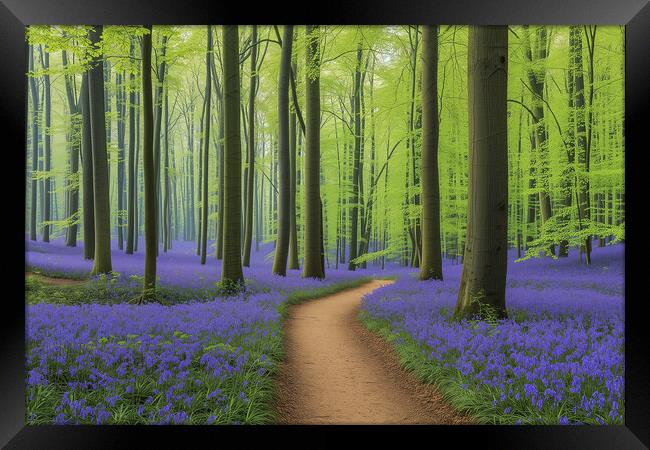 Bluebell Woods ~ Painterly Woodland Path Framed Print by T2 