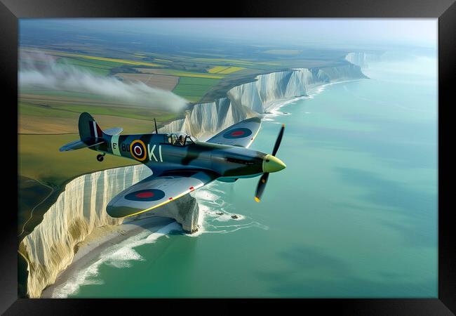 Spitfire over The White Cliffs of Dover Framed Print by T2 
