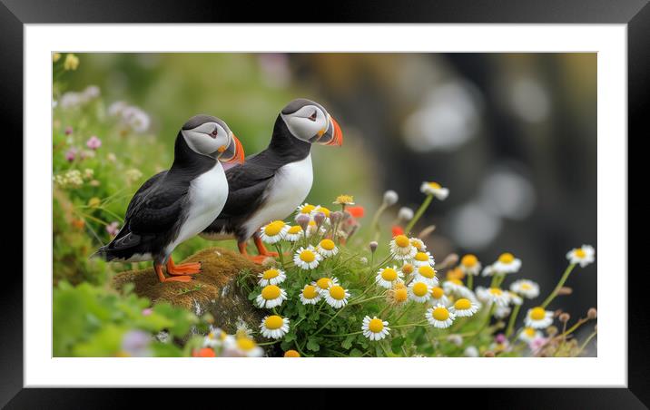 Pair of Atlantic Puffins Framed Mounted Print by T2 