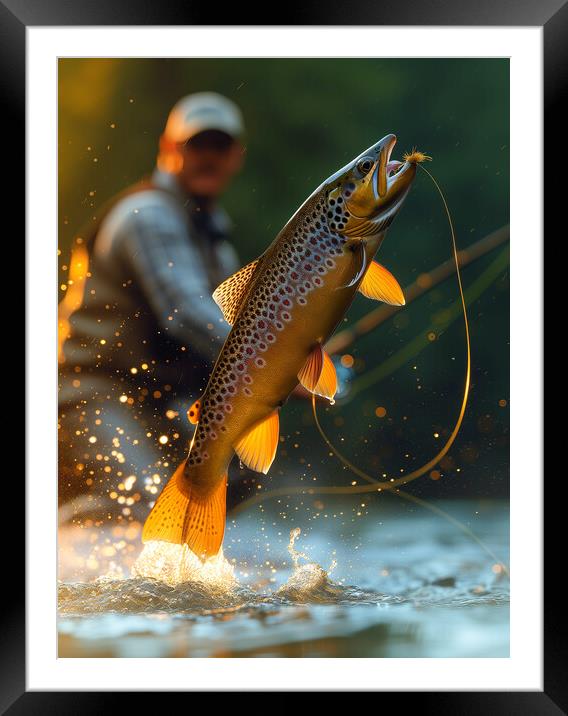 Fly Fishing for Brown Trout Framed Mounted Print by T2 