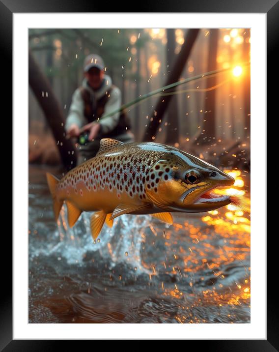 Fly Fishing for Brown Trout Framed Mounted Print by T2 