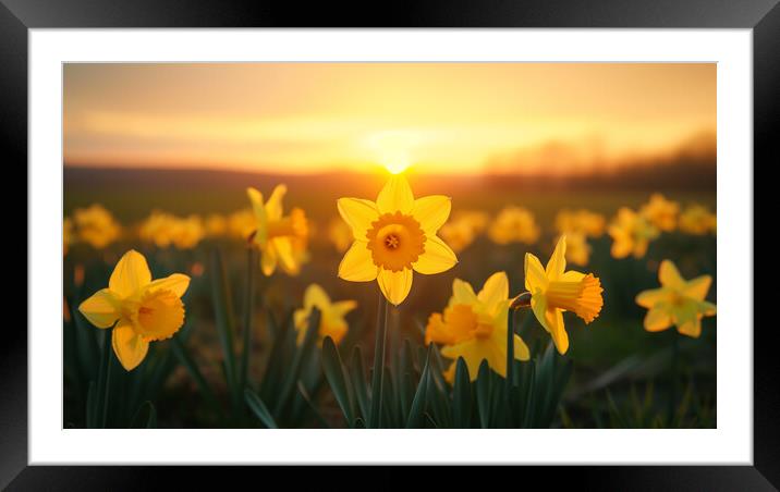 Daffodils at Sunrise Framed Mounted Print by T2 