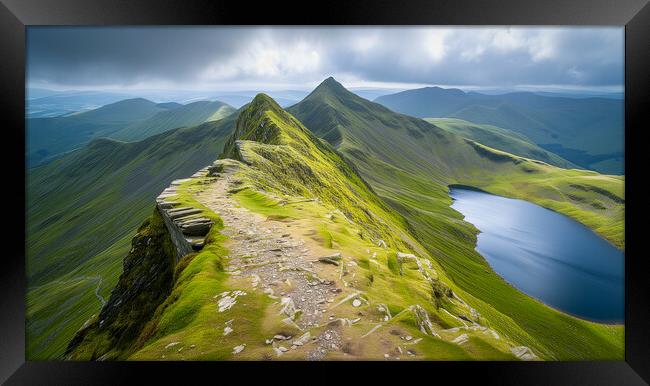 Striding Edge looking back to Glenridding Framed Print by T2 
