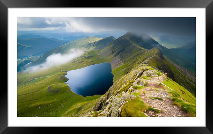 Striding Edge looking back to Glenridding Framed Mounted Print by T2 