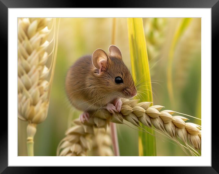 Harvest Mouse in a field of Barley Framed Mounted Print by T2 