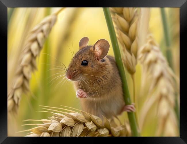 Harvest Mouse in a field of Barley Framed Print by T2 