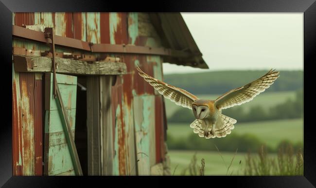 Barn Owl Return Home Framed Print by T2 
