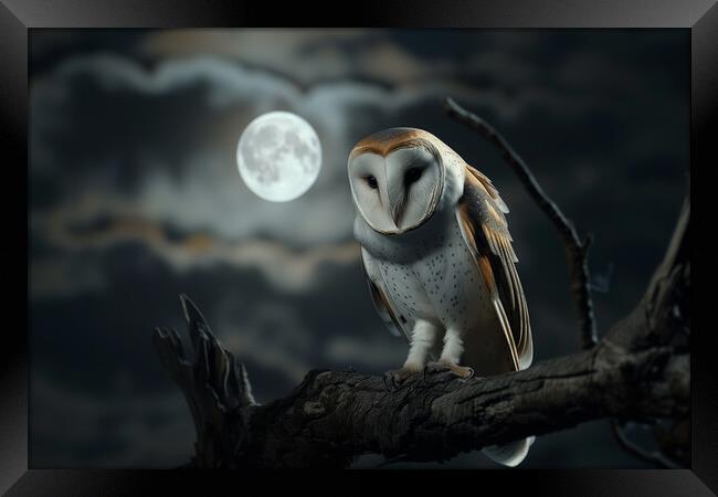 Barn Owl in the Moonlight Framed Print by T2 