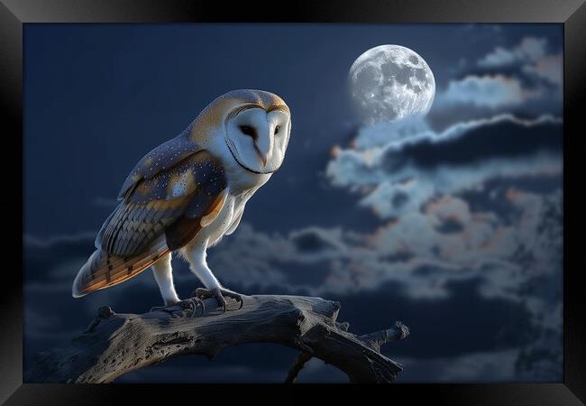 Barn Owl in the Moonlight Framed Print by T2 
