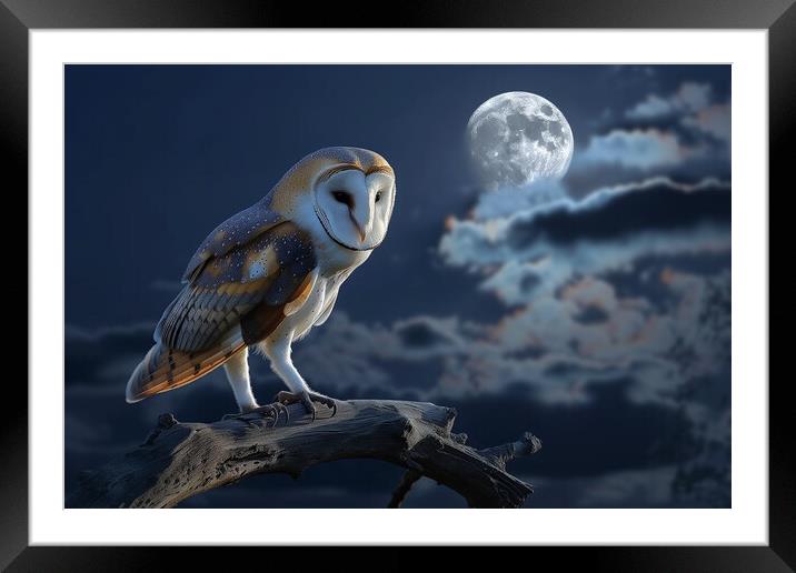 Barn Owl in the Moonlight Framed Mounted Print by T2 
