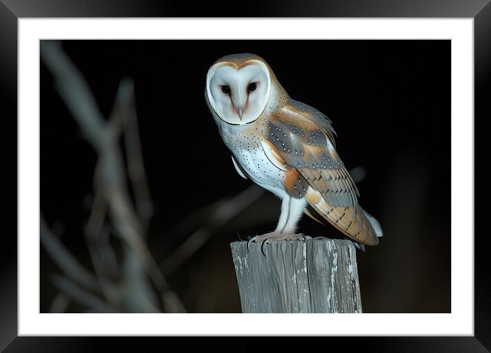 Barn Owl at Night Framed Mounted Print by T2 