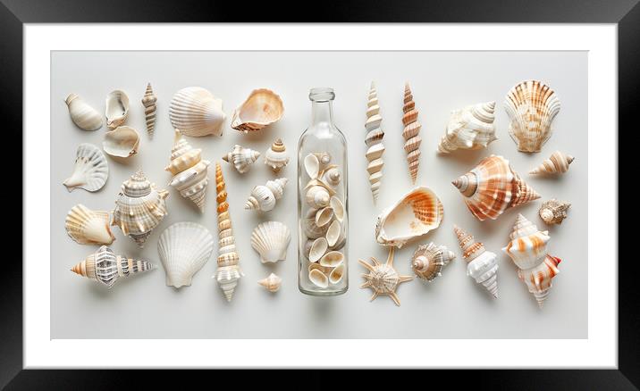 Seashells in a Bottle Framed Mounted Print by T2 