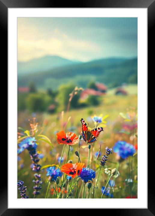 Flower Meadow Butterfly Framed Mounted Print by T2 