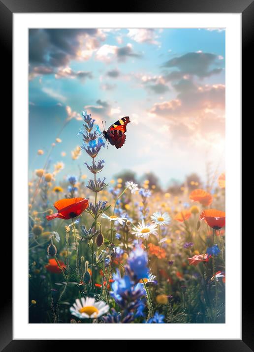 Flower Meadow Butterfly Framed Mounted Print by T2 