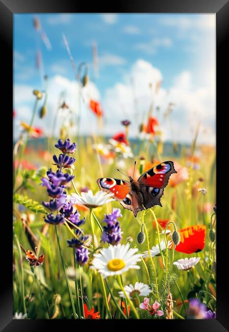 Flower Meadow Butterfly Framed Print by T2 