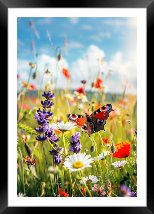 Flower Meadow Butterfly Framed Mounted Print by T2 