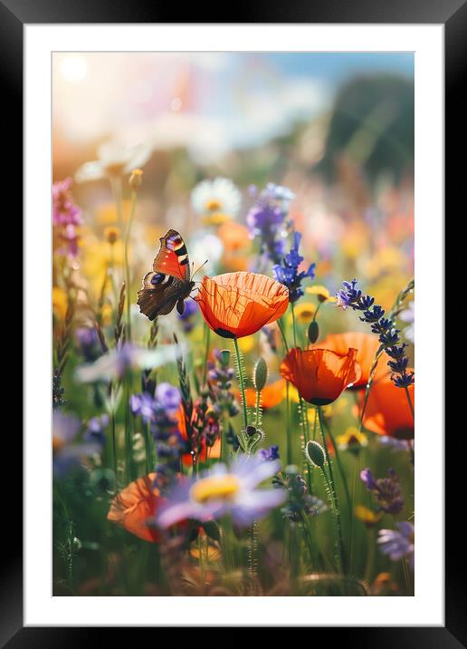 Flower Meadow Butterfly Framed Mounted Print by T2 