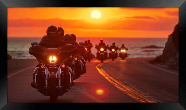 Harley-Davidson Sunset Ride Framed Print by T2 