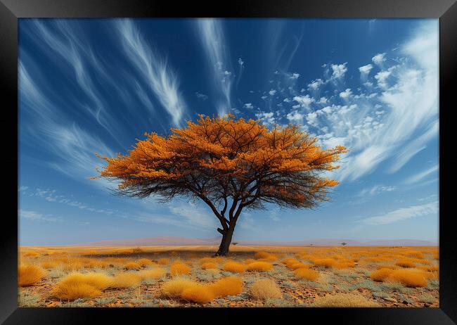 Lone Tree Desert Landscape Framed Print by T2 