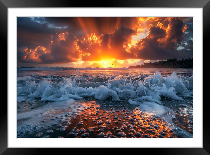 Burning Seascape Framed Mounted Print by T2 