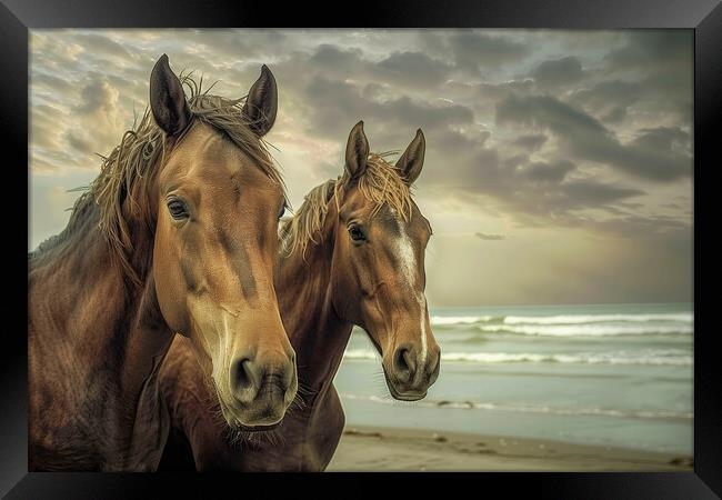 A close up of a brown horses standing on top of a  Framed Print by T2 