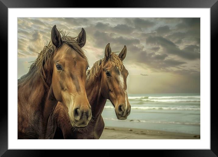 A close up of a brown horses standing on top of a  Framed Mounted Print by T2 