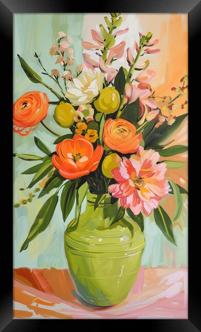 Vase of Flowers Oil Painting Framed Print by T2 