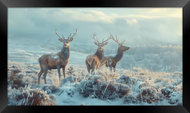 Scottish Bucks Winter Highlands Framed Print by T2 