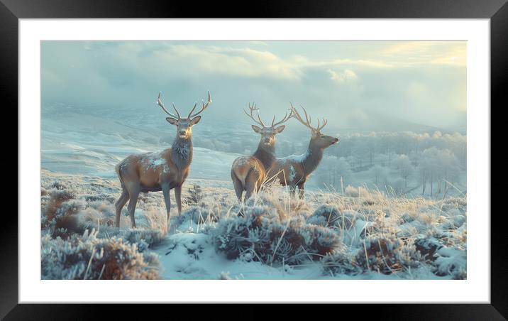 Scottish Bucks Winter Highlands Framed Mounted Print by T2 