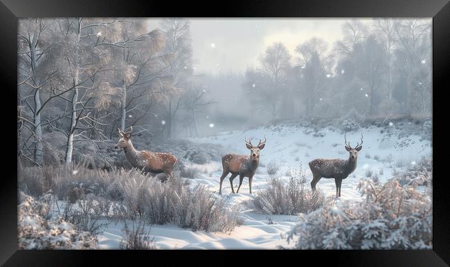 Scottish Bucks Winter Highlands Framed Print by T2 