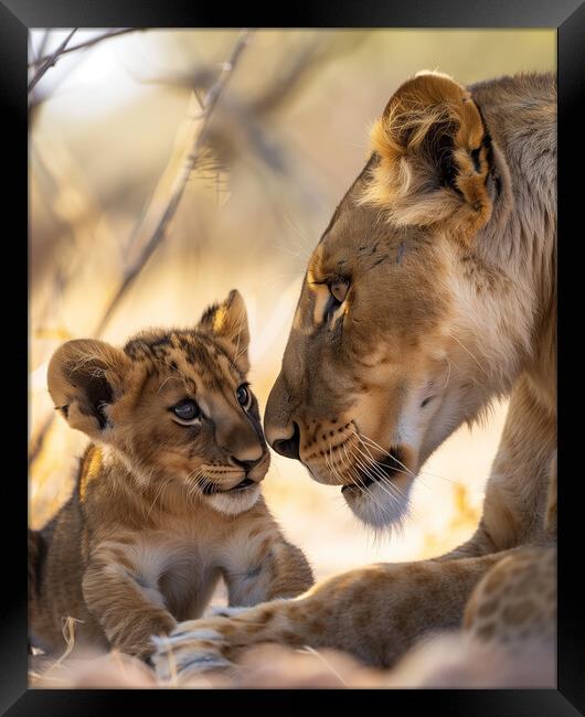 Lion Cub and Lioness Framed Print by T2 