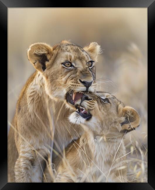 Lion Cub and Lioness Framed Print by T2 