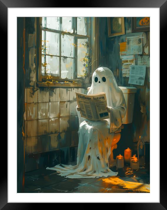 Ghost sitting on the toilet reading a Newspaper Framed Mounted Print by T2 