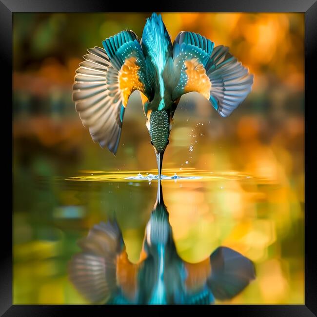 Kingfisher diving Framed Print by T2 